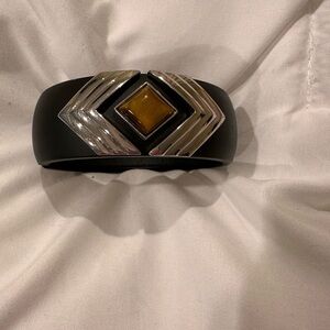 Lia Sophia " Jetsetter" Genuine Tiger's Eye Hinged Cuff Bracelet